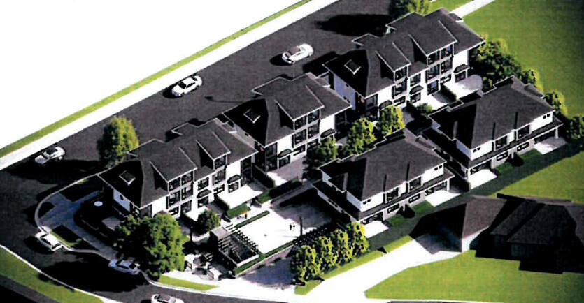 This image shows what the 12-unit townhouse project will look like at the corner of Brookridge Drive and Ridgewood Drive in Edgemont Village. | DNV 