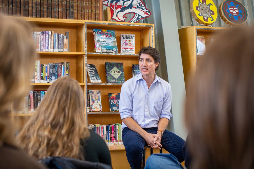 Prime Minister Justin Trudeau answers questions from students at Sutherland Secondary in North Vancouver on Tuesday, Feb. 20. | Nick Laba / North Shore News 
