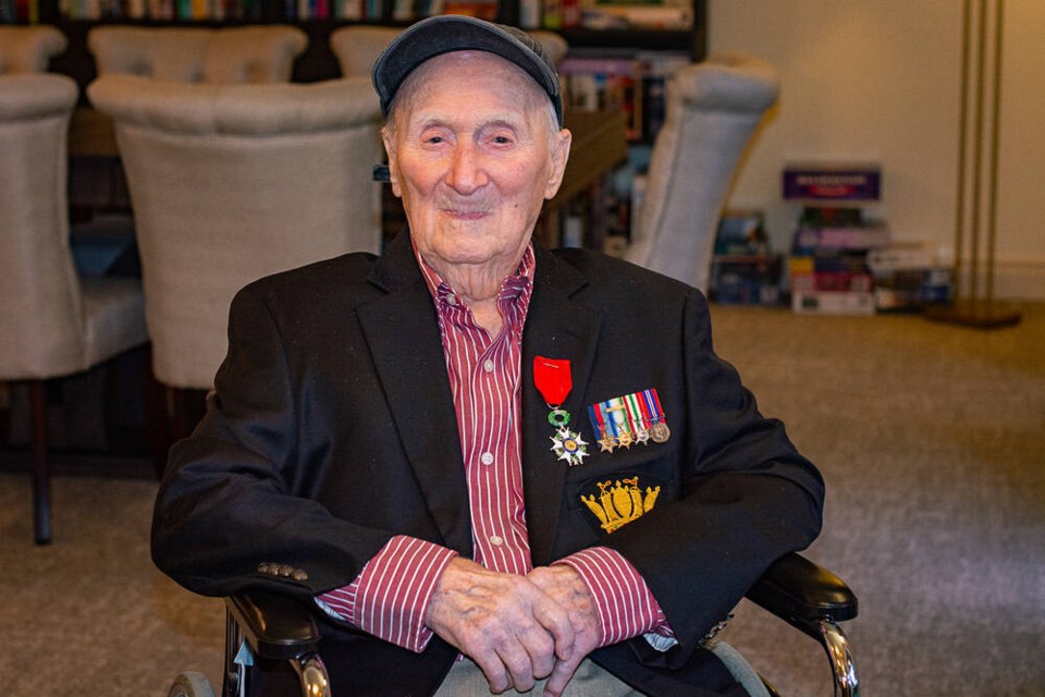 Frank Patterson was awarded the Chevalier Medal of the French Legion of Honour in September 2023 for his direct involvement in the liberation of German-occupied France in the Second World War. The veteran lives in West Vancouver, and will celebrate his 101st birthday on April 15. | Nick Laba / North Shore News 