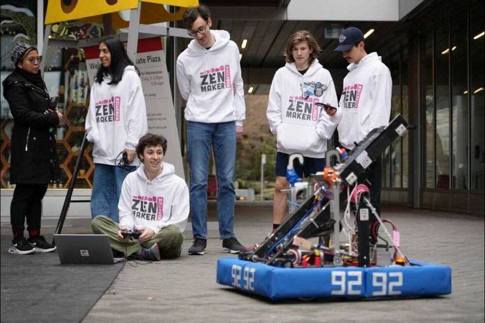 Zen Maker Lab students prep their skating robot creations March 9 at The Shipyards’ skating rink in North Vancouver. | Zen Maker Lab 