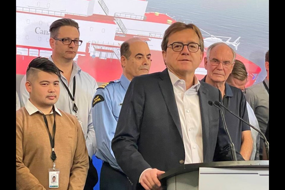 North Vancouver MP Jonathan Wilkinson announces federal contracts worth $500 million have been awarded to North Vancouver’s Seaspan Shipyards for early work on six new Coast Guard vessels. | Jane Seyd / North Shore News 