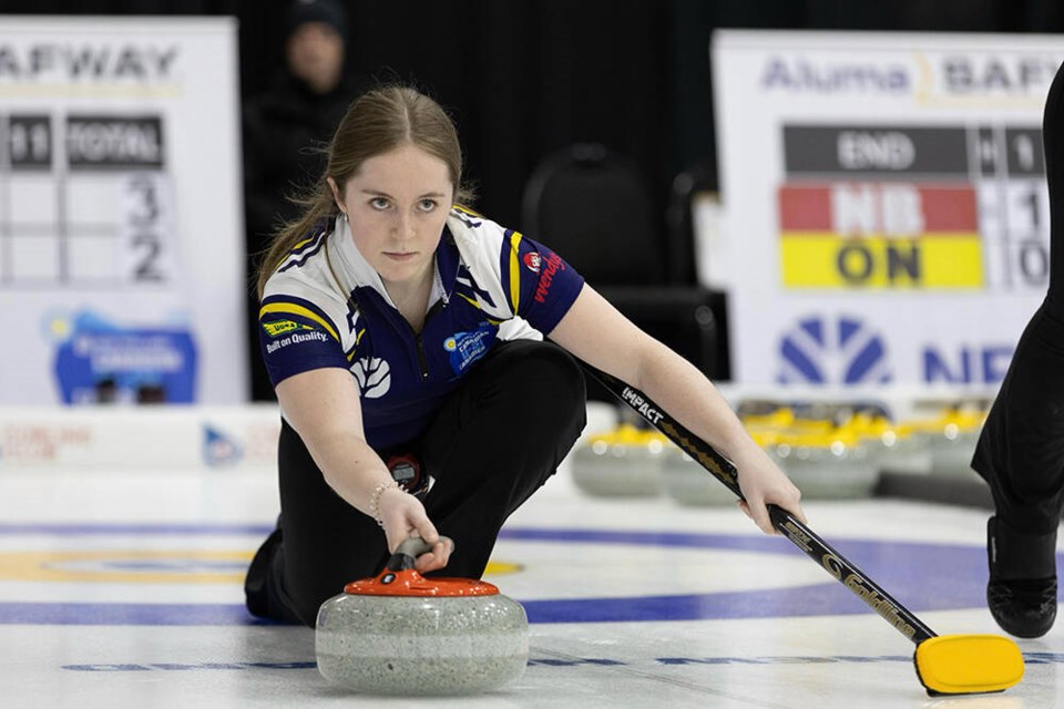 North Vancouver’s Grace McCusker throws a rock for Nova Scotia at the 2024 Canadian under-21 curling championships held in March in Fort McMurray, Alta. | Brodie Evans 