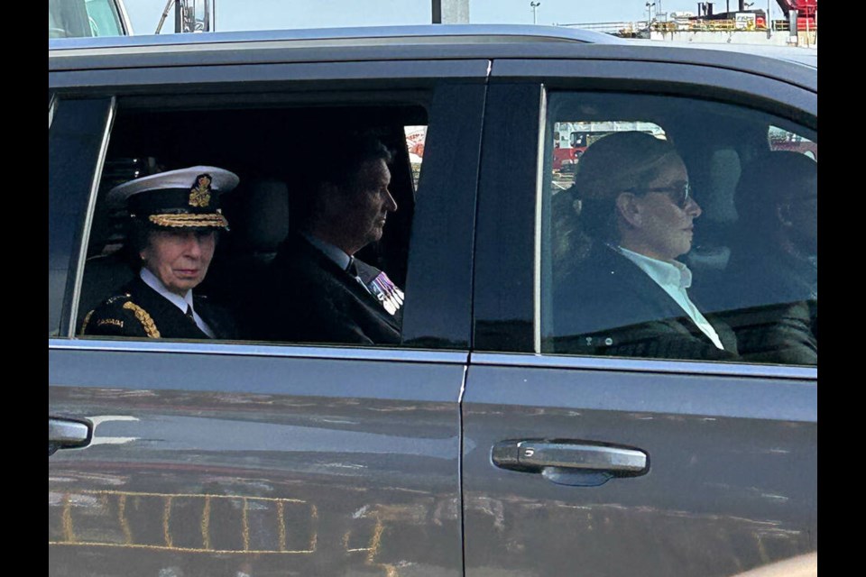 Princess Anne arrives at Burrard Dry Dock Pier in North Vancouver Friday, May 3. | Vanessa Gomez