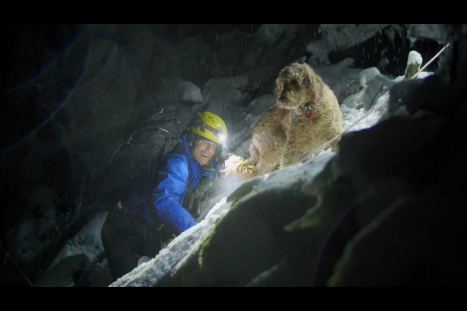 A North Shore Rescue volunteer assists with the rescue of a dog, captured as part of the Knowledge Network’s new season of 'Search and Rescue: North Shore.' | Courtesy of Silvapark Films. 