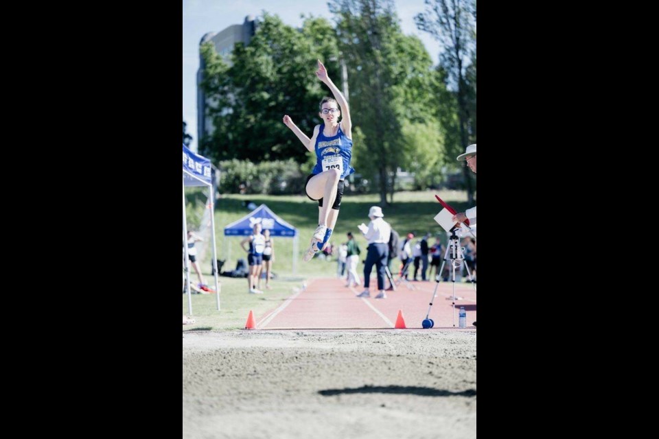 Handsworth star athlete Marlena Tresnjo leaps a lengthy 5.56 metres to claim victory in the senior girls long jump event. | Courtesy of Marlena Tresnjo
