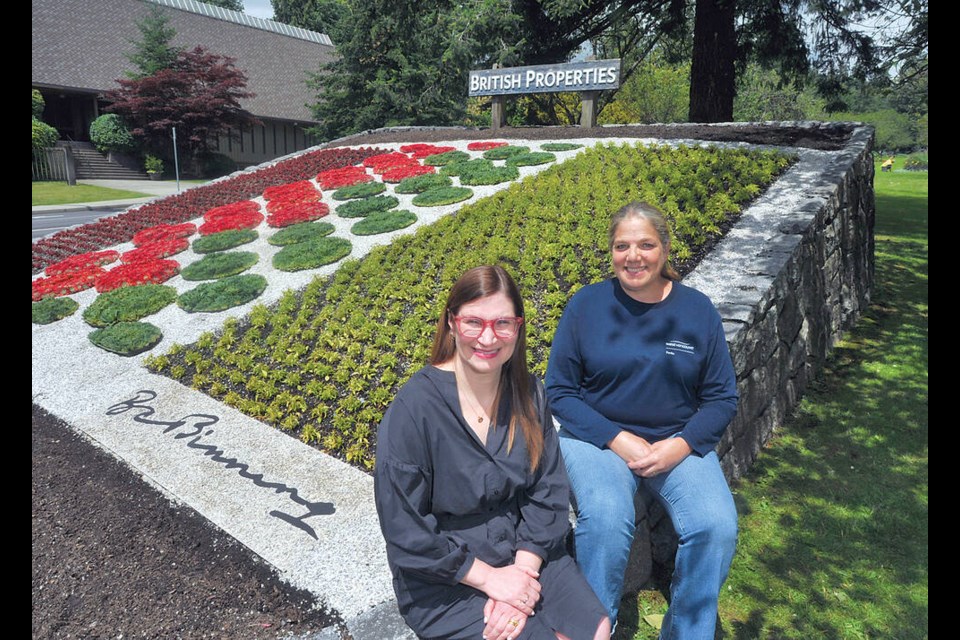 West Vancouver Art Museum curator Hilary Letwin (left) and West Van Parks gardener Heather Nigh at the British Properties garden on Taylor Way. | Paul McGrath / North Shore News 
