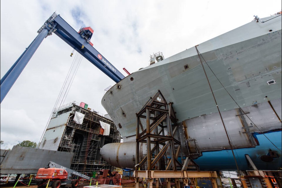 The first joint support ships under construction at North Vancouver's Seaspan Shipyards in July 2024. | Mike Savage / Seaspan