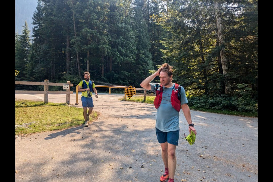 Alexander Mark Weber catches his breath near the Seymour Dam, part way through his 29-hour run from Deep Cove to Porteau Cove. | Katherine Jones 