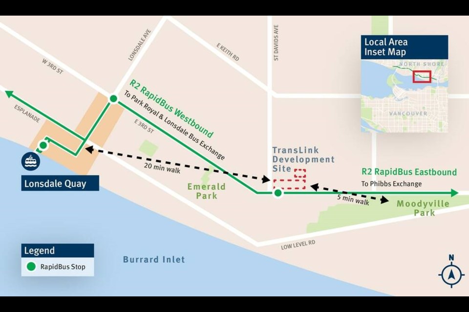 TransLink has revealed an initial proposal to build nearly 400 rental units at 502-536 East Third St., steps away from an R2 Rapid Bus stop. | TransLink 