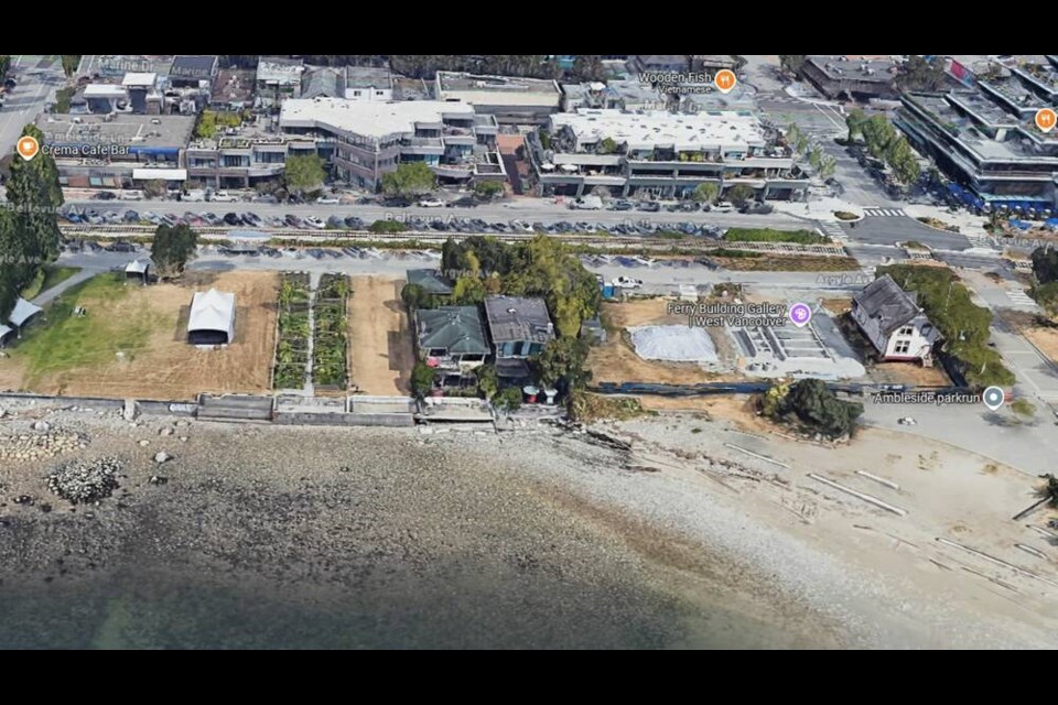 A Google Earth image shows the last private homes still standing on West Vancouver’s waterfront in Ambleside. | Google Earth 