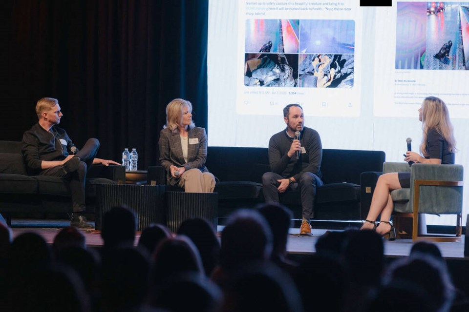 North Shore News former publisher Matt Blair, new publisher Sarah Strother, and editor Andy Prest speak on a panel moderated by multi-skilled reporter Alanna Kelly during a Lodestar Media launch event in February. | Lodestar Media 