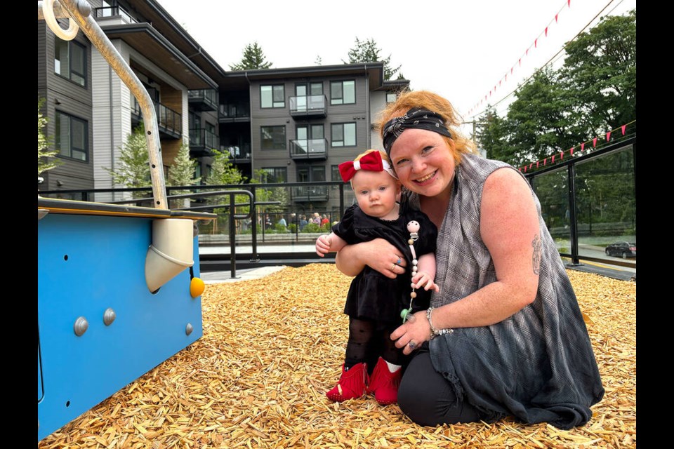 Shiraya Bucknell and her one-year-old daughter Kairi celebrate moving into Hollybrook, North Vancouver’s newest all-affordable housing project. | Brent Richter / North Shore News 