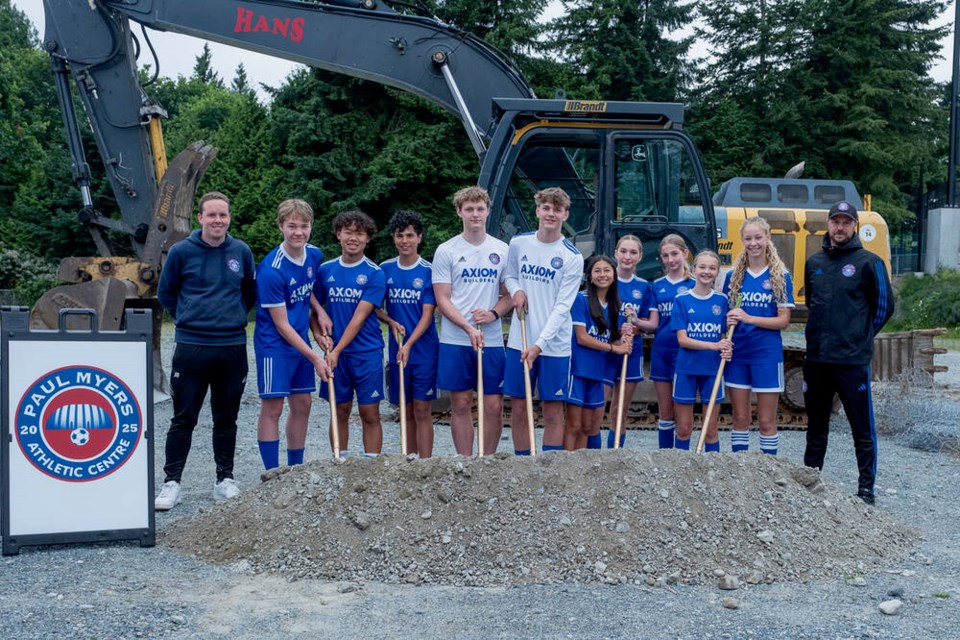 West Vancouver FC members put shovels in the ground to celebrate the construction of a sports bubble near West Vancouver Secondary. | West Vancouver FC 