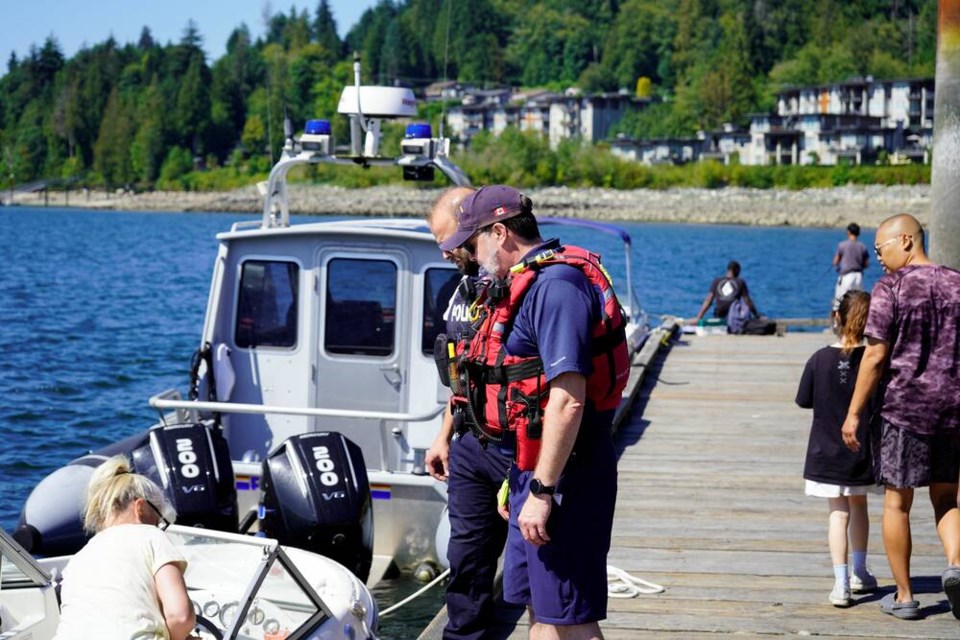 North Vancouver RCMP members check boaters for licensing and safety requirements before heading out into the water at Whey-ah-Wichen/Cates Park Saturday. | North Vancouver RCMP 
