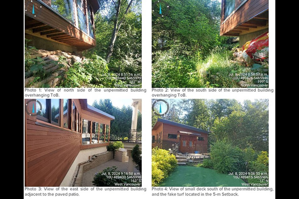 Photos from an environmental consultant’s report filed with the District of West Vancouver show an unpermitted structure at the back of a British Properties home. | Roe Environmental Inc. 