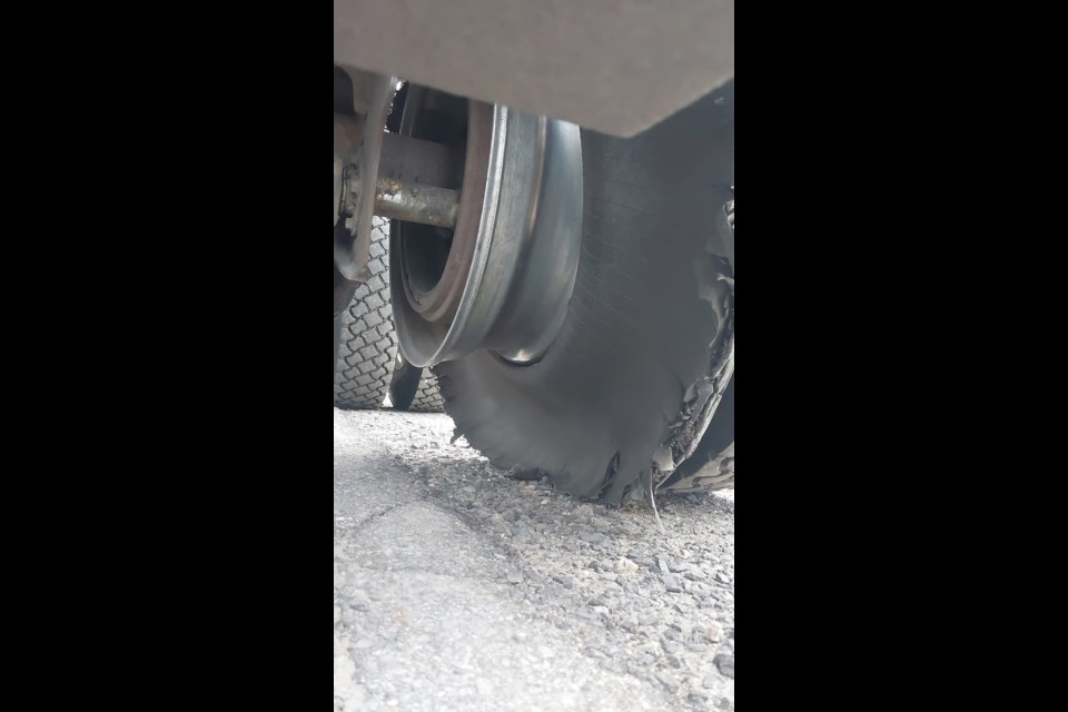 Police said officers located a fully loaded pulp (log) tractor trailer with two damaged trailer tires, and an air brake chamber with a disconnected air line to the spring brake side of the chamber. 