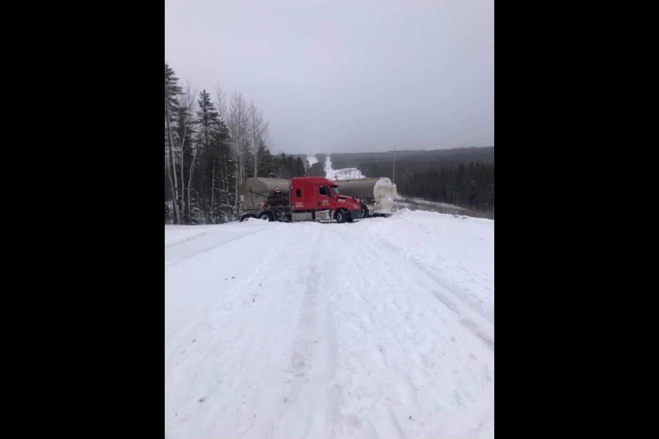 Semi-truck accident on Nord Road (Photo by Sol Mamakwa)