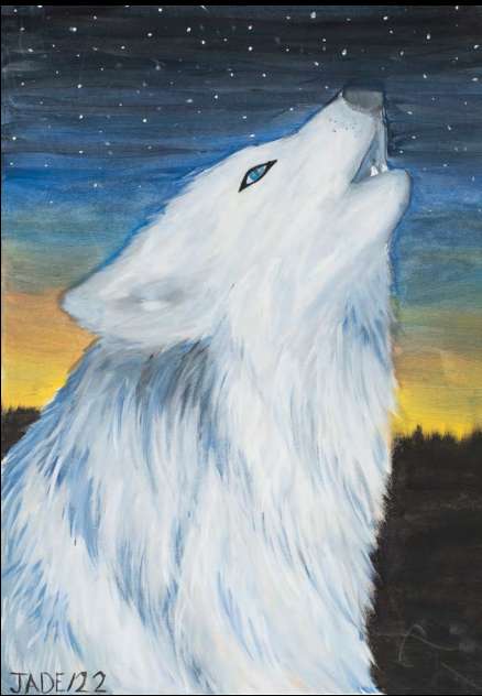 Jade Linklater painting of Wolf howling. (Photo by Mikinakoos Children's Fund) 