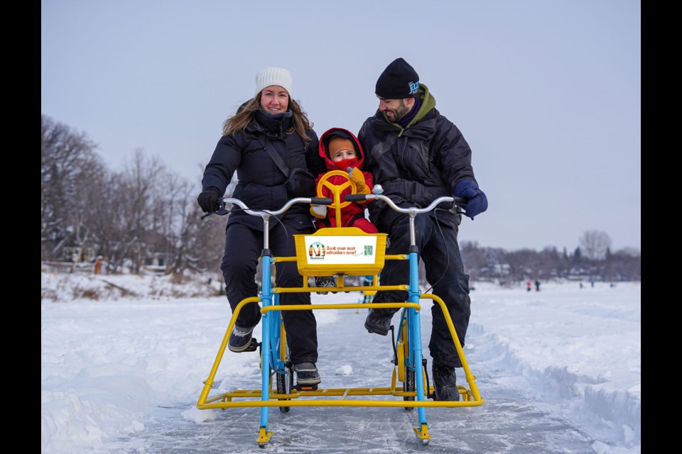 People ride the Tandom Ice Bike.(Photo by Mosswood Adventures and Rentals)