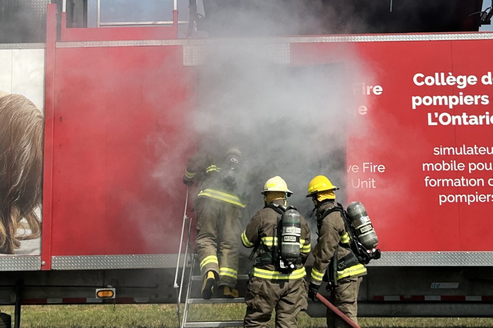 Firefighters train in Fort Frances in August 2024.