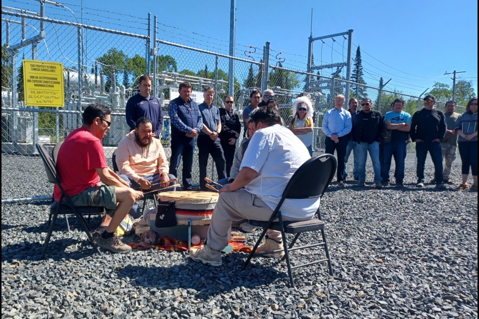 Drummers open a blessing ceremony for Substation W in Sandy Lake on June 21, 2024.