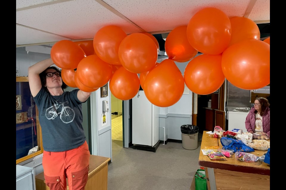 Balloons are put up at Tania Cameron's campaign office in Kenora on April 28, 2025.