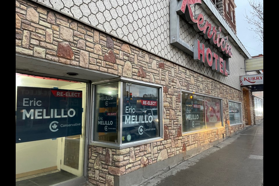 Eric Melillo's campaign office in Kenora, shortly before polls closed on April 28, 2025.