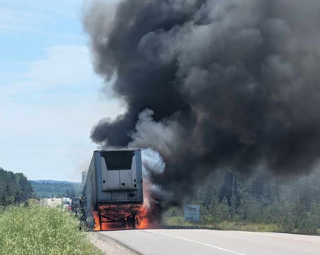 Transport fire closes all lanes on Highway 17 near Vermilion Bay