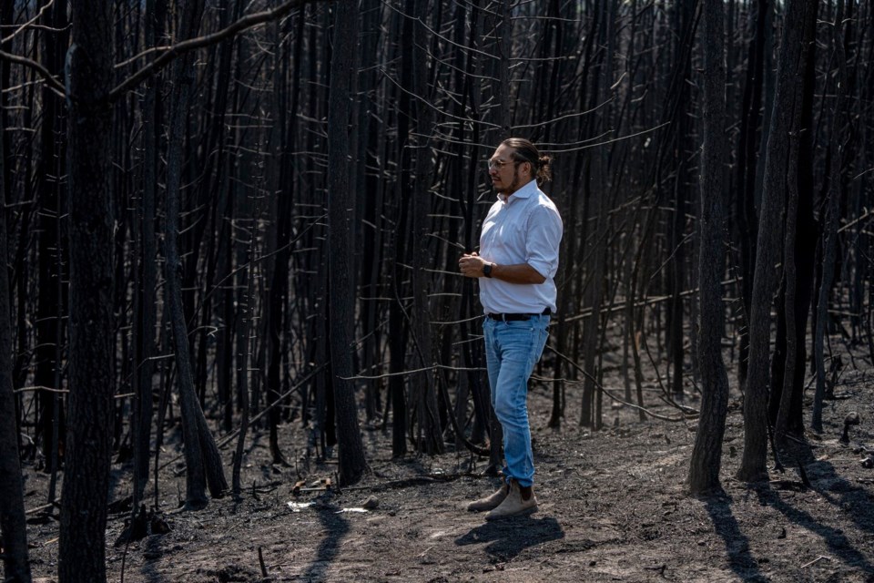 MPP Sol Mamakwa visits an area of Sandy Lake impacted by the Red Lake 12 fire on June 13, 2025.