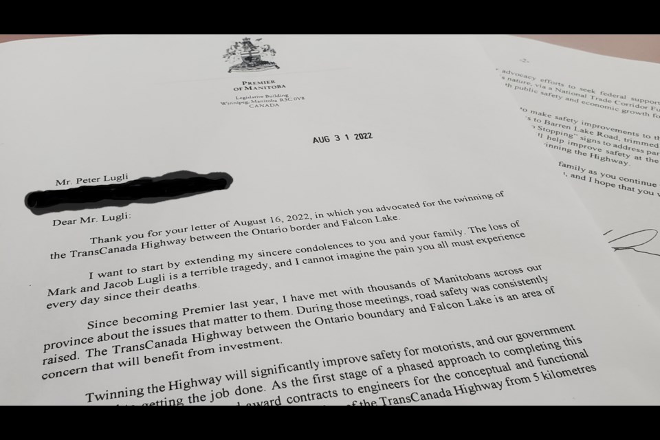 Letter from Manitoba Premier Heather Stefanson to the Peter Lugli. (photo nwonewswatch.com)