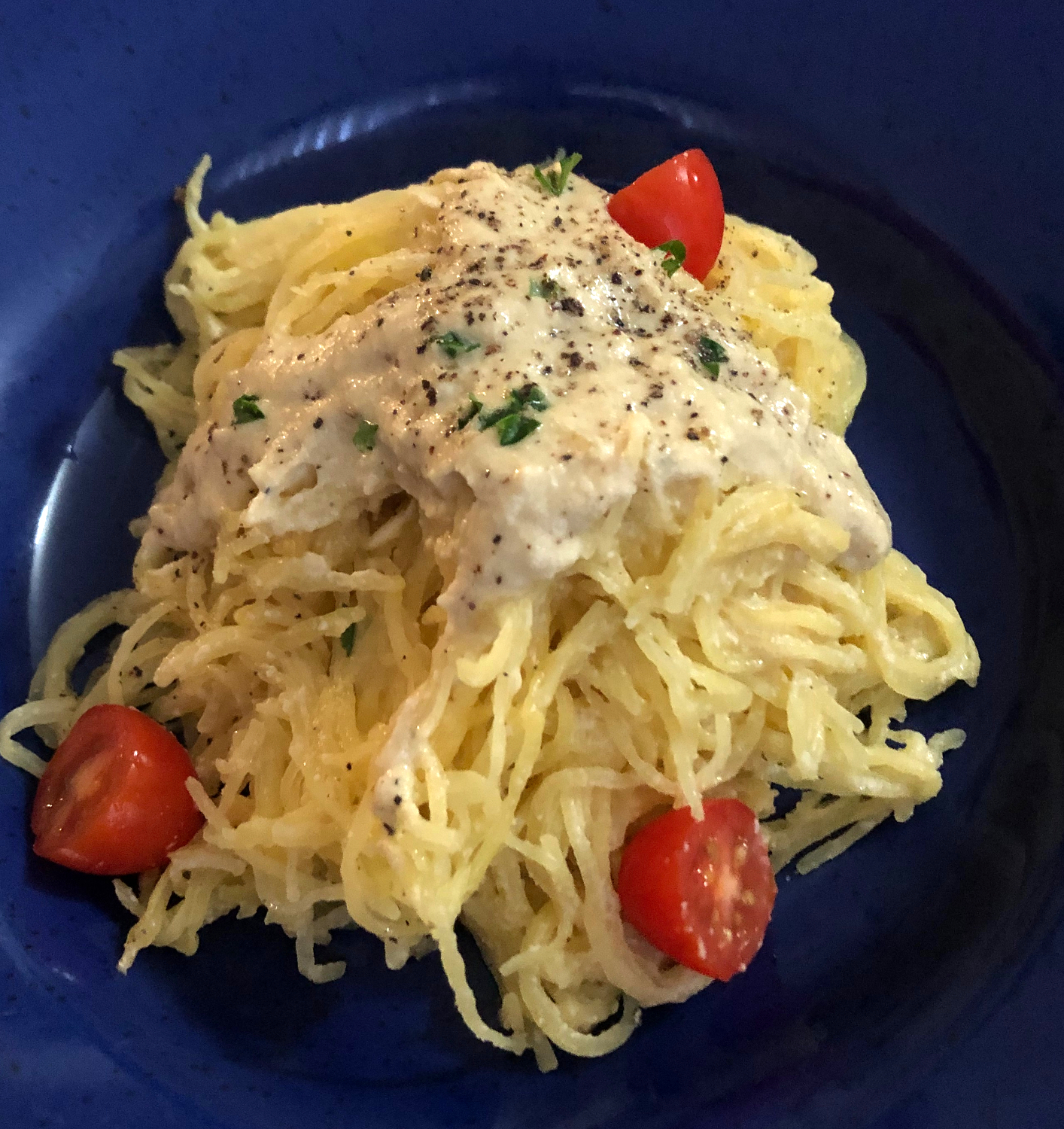 Vegan Alfredo on Spaghetti Squash | Michele Bogle