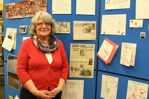 Mary (Ceelen) Liefers, former staff member photographed next to her picture in the newspaper for St. Michael School`s 25th Anniversary. |  Mary (Ceelen) Liefers, former staff member photographed next to her picture in the newspaper for St. Michael School`s 25th Anniversary. Photo Credit: HCDSB