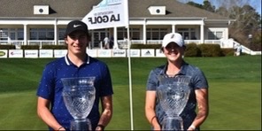 Trophy Winners | Katie holds the trophy alongside Ben James of Milford Connecticut, boys