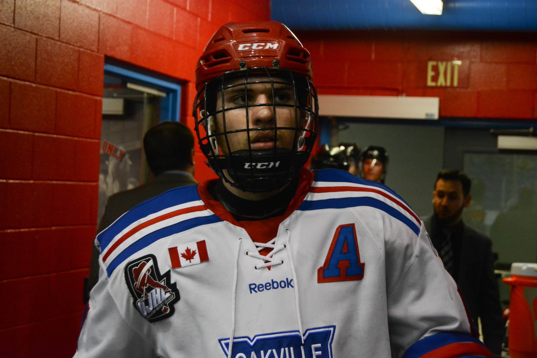 Drew Worrard gets ready for the second period of game three against the Georgetown Raiders. | Steven Ellis - Oakville Blades