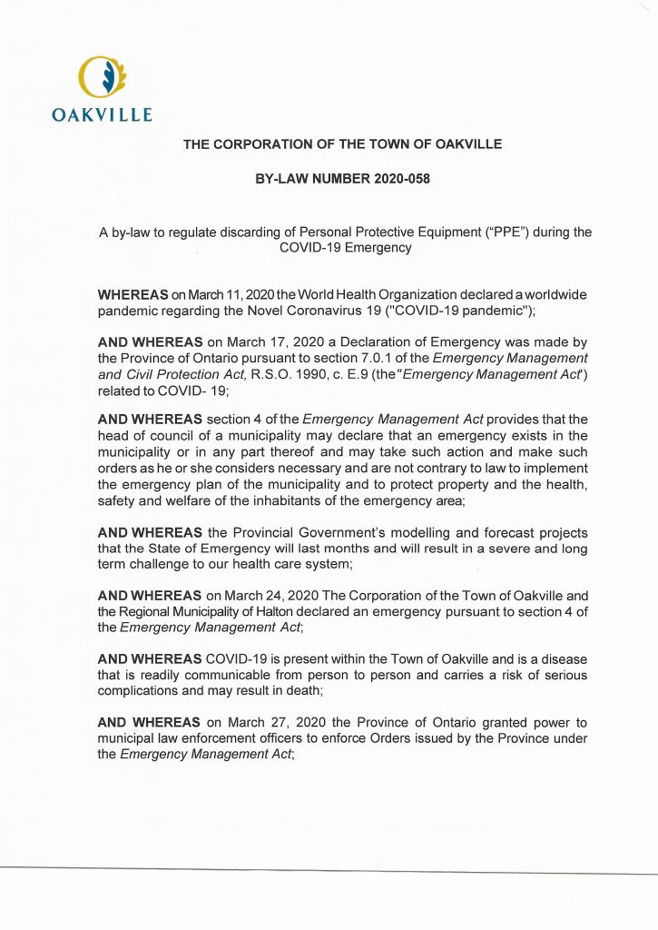 Littering By-Law - Page 1 | Town of Oakville