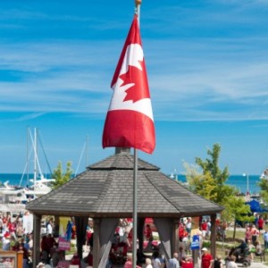 canadian flag flying over the Bronte Gazebo for Canada Day in Oakville | ON