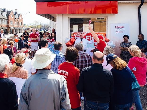 Kevin Flynn incumbent Liberal candidate for Oakville outside the campaign office on opening day | Oakville News