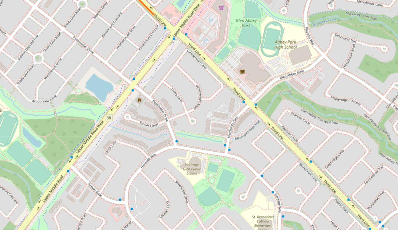 The incident took place at a home on Heritage Way, in the area of Third Line and Upper Middle Rd. W. | OpenStreetMap