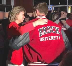 Pam Damoff hugging her son Fraser |  Pam Damoff the new Liberal MP for Oakville North Burlington hugging her son Fraser at her celebration. Photo Credit: OakvilleNews.Org