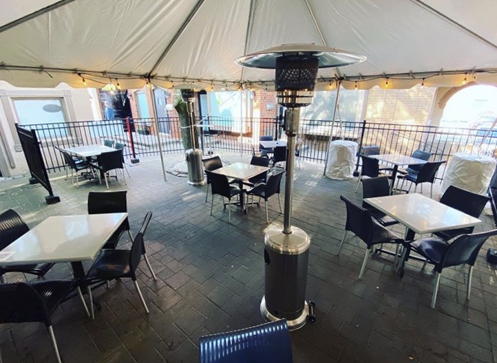 The newly tented and heated patio at The King