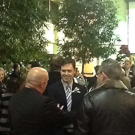 Regional  &  Town Councillor Tom Adams chatting with constituents at the Swearing In Reception | OakvilleNews.Org