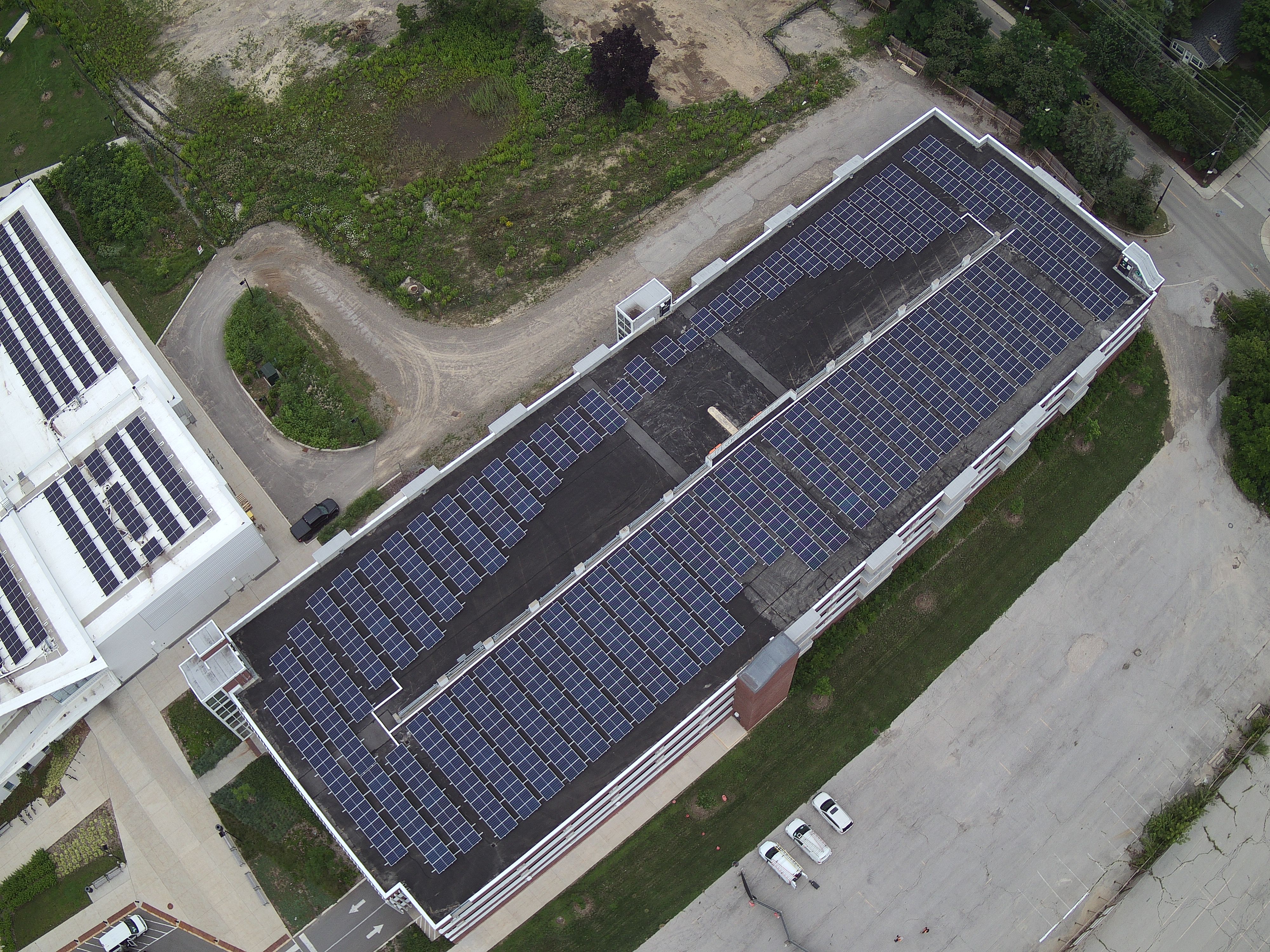 Overhead view of Oakville Trafalgar Communty Centre parking garage | Once solar panels are installed on the garage roof, it will look something like this. | Town of Oakville