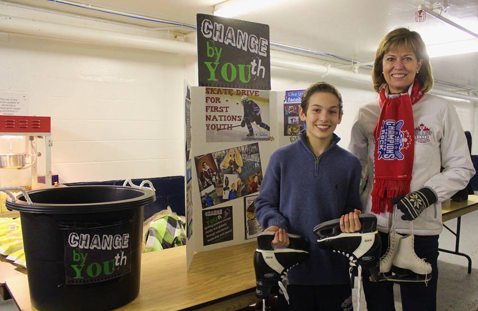 Councillor Damoff  &  Jack Mogus collecting skates at the 3rd Annual Family Skate | Pam Damoff