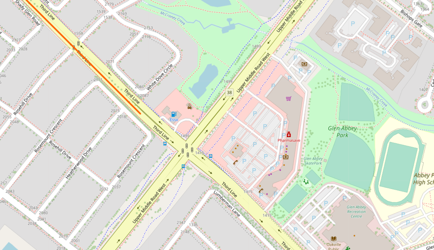 Upper Middle Road and Third Line | OpenStreetMaps