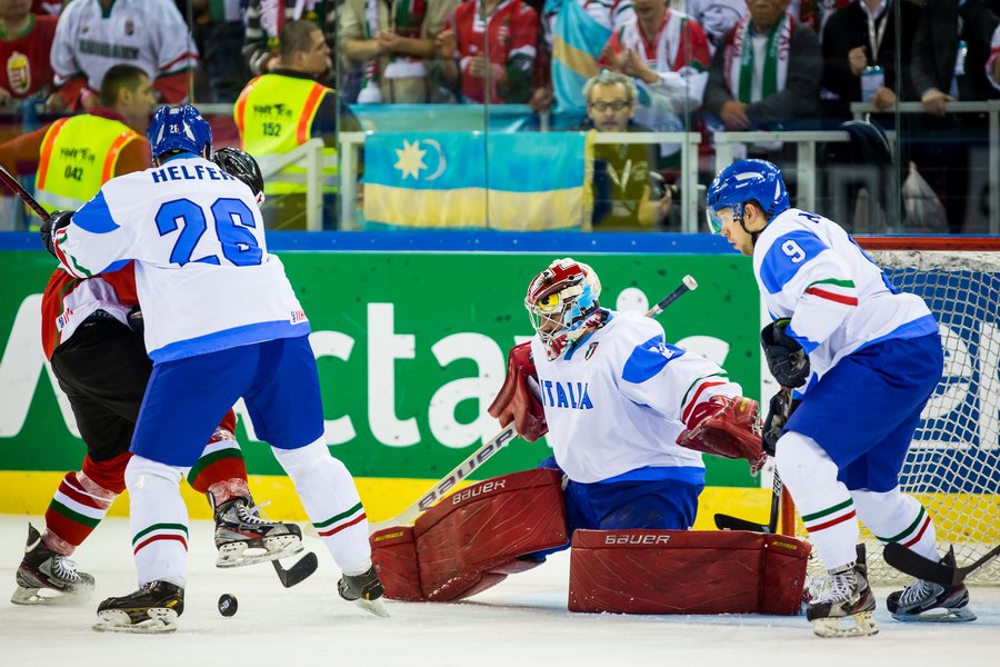 Adam Dennis (goaltender) seen here with the Italian National Team at the 2013 World Championships. | IIHF Photo