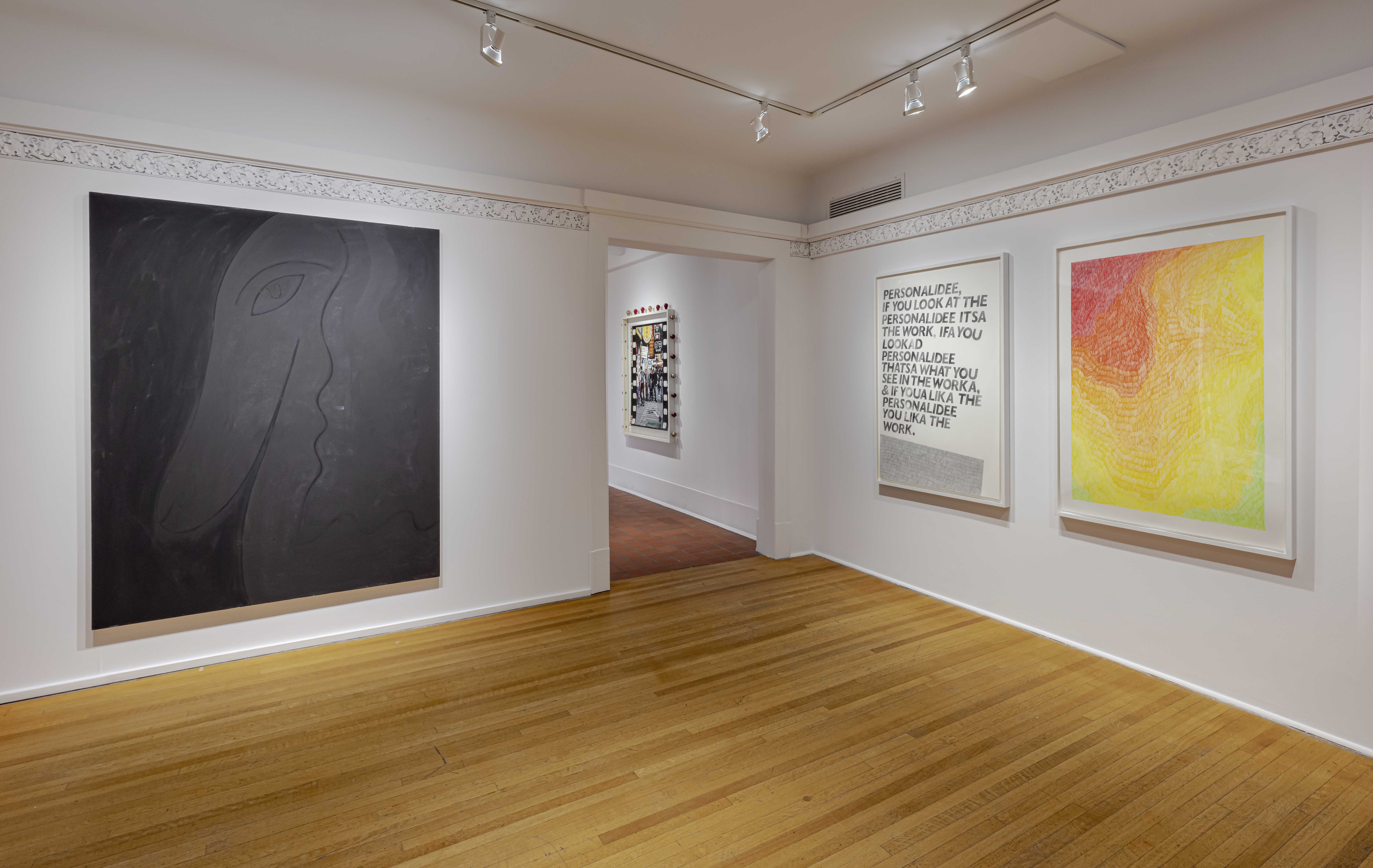Installation view of Two Truths and a Lie at Oakville Galleries with work by Stan Denniston / Andrew Lee, Sojourner Truth Parsons, and Derek Sullivan. | Toni Hafkenscheid. Courtesy of Oakville Galleries.