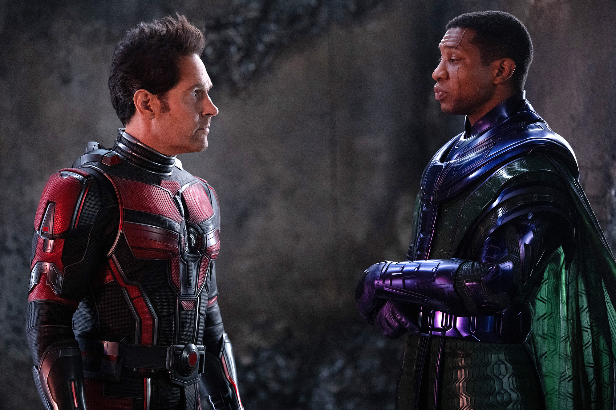 ANT-MAN AND THE WASP: QUANTUMANIA | Paul Rudd as Scott Lang/Ant-Man and Jonathan Majors as Kang the Conqueror in Marvel Studios