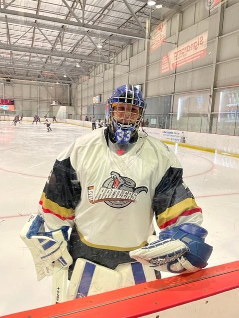 Jacen Craig Ready for action. | All suited up and ready to make some saves, and raise some money. | Phyllis Craig