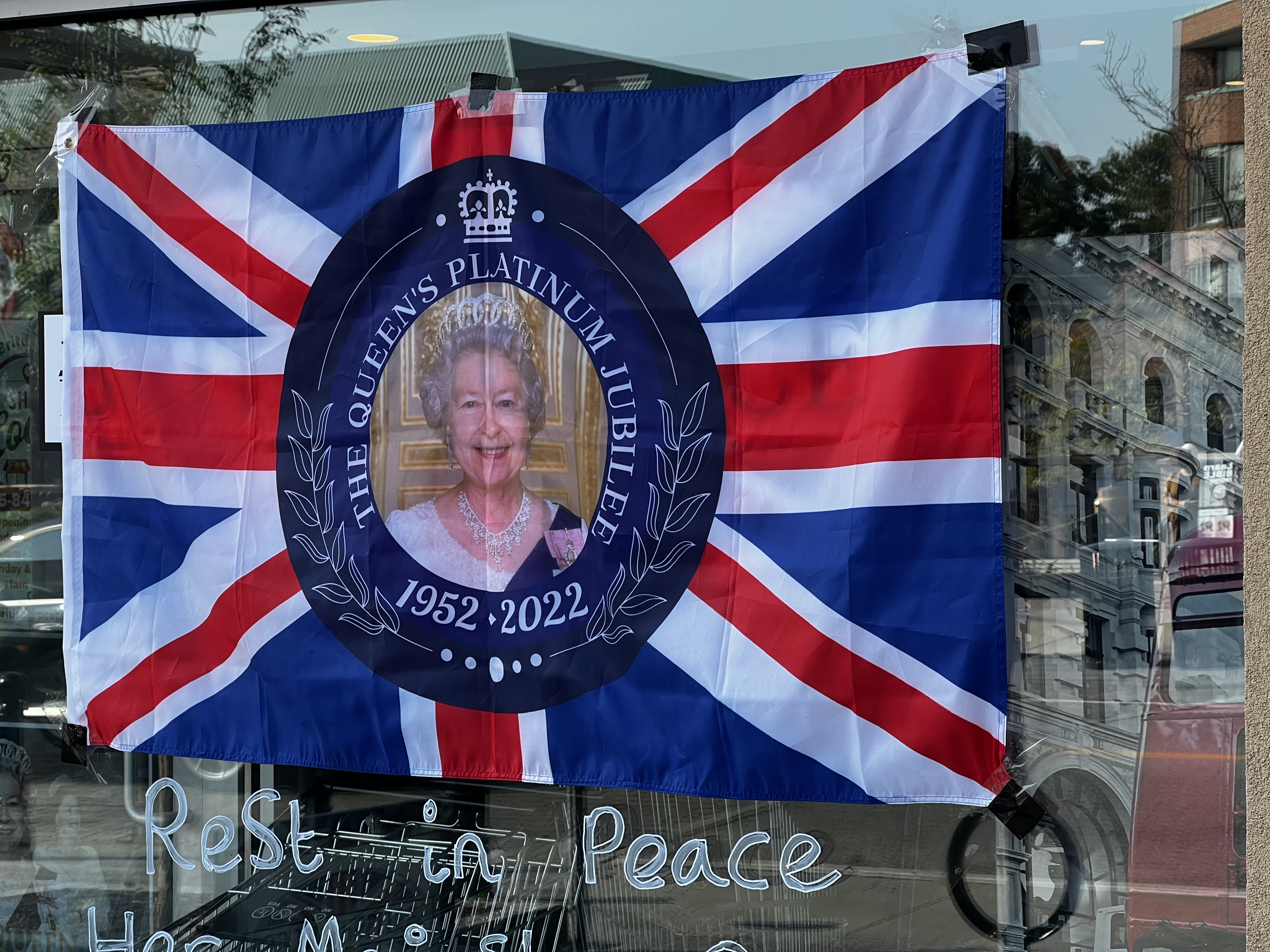 A tribute to Queen Elizabeth II at the British Grocer in Downtown Oakville. | Oakville News N.M.
