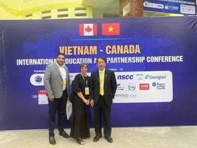 Pictured from left to right: Rajan Sandhu, Vice President, Strategy and General Counsel at Sheridan, Carol Altilia, Provost and Vice President, Academic at Sheridan, and Associate Professor Pham Tiet Khanh, President of Vietnam Association of Community Colleges, attending an International Education and Partnership Conference in Vietnam. | Sheridan College